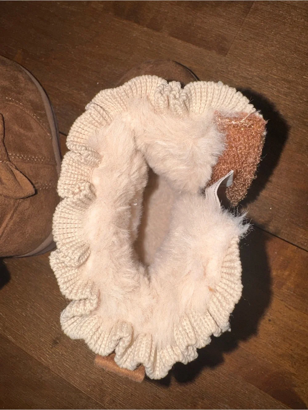 Kids Tan Suede Fleece-Lined Boots